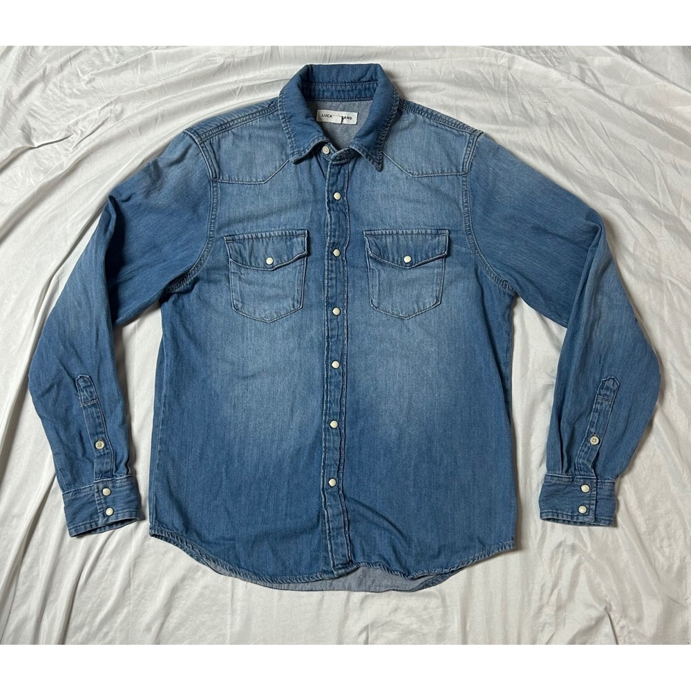 Lucky Brand Mens Denim Western Pearl Snap Cowboy Shirt Blue Medium Wash Small